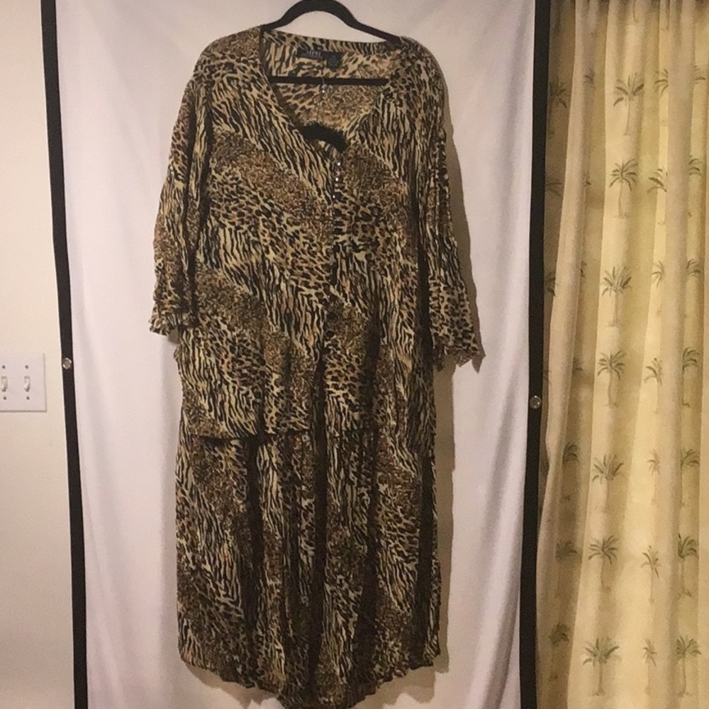 Plus Size 2X Animal Print 2-Piece Skirt Set Brown Black Beige Chic Look